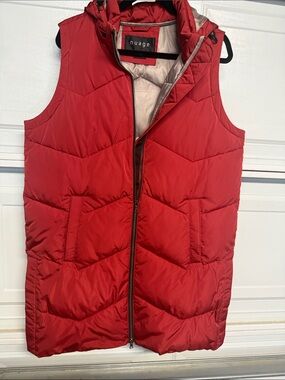 nuage Women's Red Quilted Hooded Puffer Vest